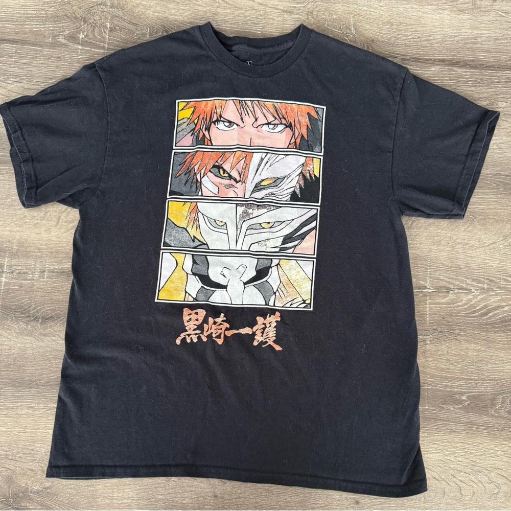 Bleach 4 Blocks Eyes, 100% Black T-Shirt Ripple Junction Size Large